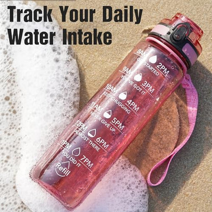 OLDLEY Water Bottle, 32oz Motivational Sports Water Bottle with Time Marker - Times to Drink - Tritan, BPA Free, Wide Mouth Leakproof,Clear Red - color: Clear Red