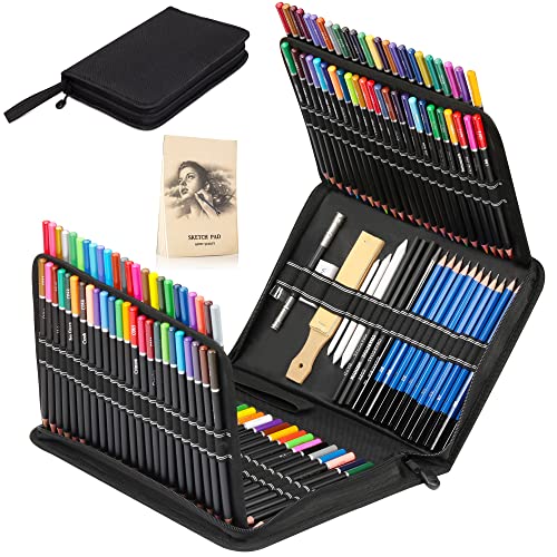 KALOUR Premium 144 Drawing Pencil Set,including 120 Colored Pencils and 24 Sketch Kit,Art Pencil Kit in Zippered Travel Case, for Drawing,Sketching and Coloring,Ideal for Beginner,Artists and Adults