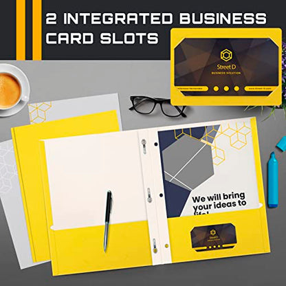 Better Office Products Yellow Paper 2 Pocket Folders with Prongs, 50 Pack, Matte Texture, Letter Size Paper Folders, 50 Pack, with 3 Metal Prong Fastener Clips, Yellow - color: Yellow