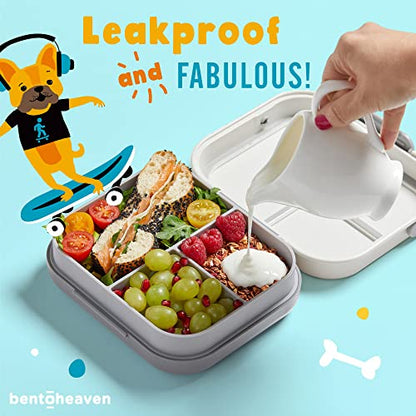Bentoheaven Premium Bento Lunch Box for Kids, 9 Designs, Leak-proof 3-4 Compartments, Divider, Ideal size 30oz, Microwave/Dishwasher Safe Kids Bento Box (Loncheras Para Niños/Niñas)[Sand Gray] - color: Sand Gray