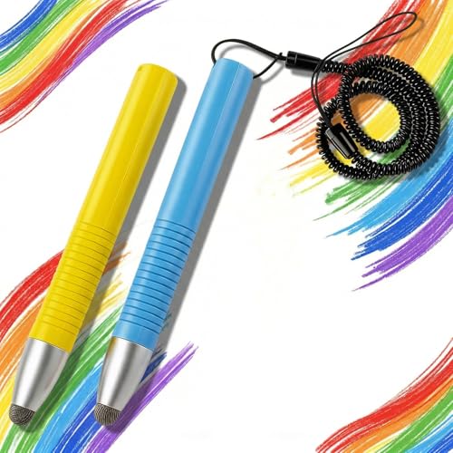 2 Pack Kid-Friendly Stylus Pens for Touch Screens Tablet Stylus Pen with Tether Anti-Rolling Universal Kids Tablet Touch Screen Stylusand for Screen Devices