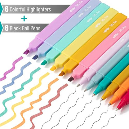 Mr. Pen- Aesthetic Highlighters and Ballpoint Pens No Bleed, 12 Pack | Summer Delight, Bible Highlighters and Pens No Bleed, Fast Dry and No Smear for Bible Journaling, Planner, School Supplies - color: Summer Delight, size: 12 Pack