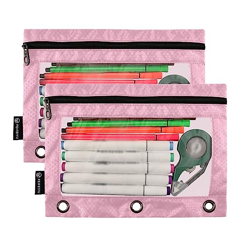 MCHIVER Pink Pencil Pouch for 3 Ring Binder Pencil Pouches with Zippers Clear Window Binder Pockets Pencil Bags for Work Daily Office 2 Packs - color: Pink