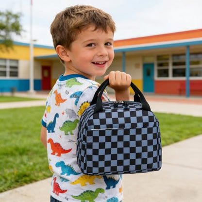 CAMTOP Boys Lunch Box Kids Insulated Lunch Bag Kids Cute Lunchbox for Boys Loncheras Para Niños - color: Gray Check