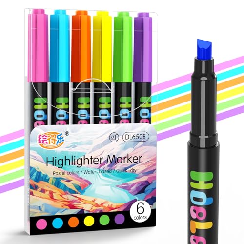 Guangna Highlighters, 6pcs, Chisel Tip, Neon Colors, Aesthetic Quick Dry for Bible Jounaling Planner Books Notes Teacher School Office Supplies (Fluorescent Colors) (Fluorescent Colors) - color: Fluorescent Colors