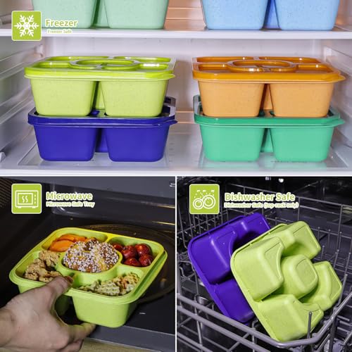 Original Lunchable Snack Containers - 5 Compartments Bento Snack Boxes with 1 Leakproof Small Containers, Wheat Straw, BPA-Free, Set of 2 (Navy+Light Green) - color: Navy+Light Green