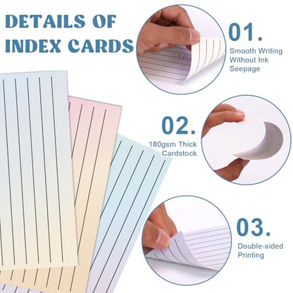 100 Pack Ruled Index Cards 3x5 Gradient Colored Index Cards Heavy Weight Note Cards 180gsm Flashcards Double Sided Notecards Lined Recipe Cards for Studying Drawing
