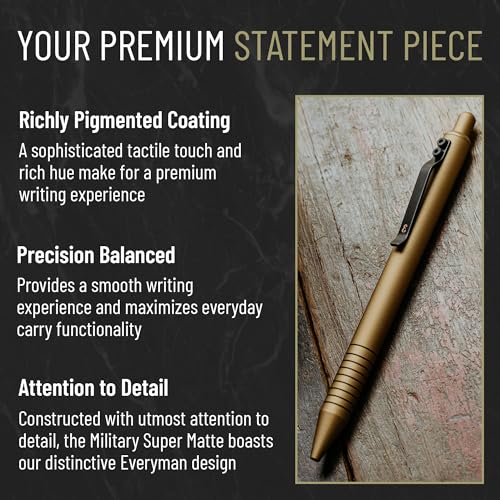 Everyman Military Super Matte Grafton Pen & Refill Set | Refillable Metal 0.7mm Gel Pen with 3 Smooth Black Ink Refills | Premium EDC Writing Tool for Office, Work, Travel & Gifting - color: Military, style: Pen with Refills Bundle