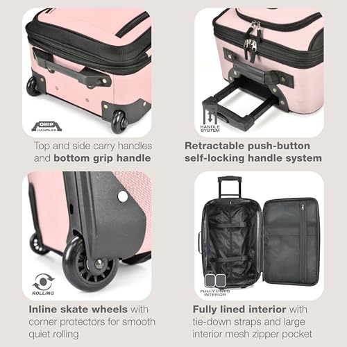 U.S. Traveler Rio Lightweight Softside Rolling Carry-on Suitcase, 2-Wheel Set, Pink - color: Pink, size: 21"/14"