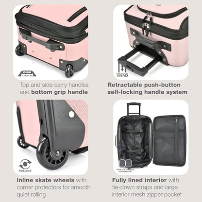 U.S. Traveler Rio Lightweight Softside Rolling Carry-on Suitcase, 2-Wheel Set, Pink - color: Pink, size: 21"/14"