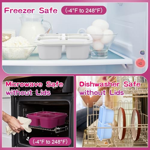 Honeydak 5 Pack Snack Containers 4 Compartment Bento Snack Boxes Reusable Lunchable Containers with Lids Divided Meal Prep Lunch Food Storage Box for School Work Travel(Elderberry,Equal) - color: Elderberry, style: Equal