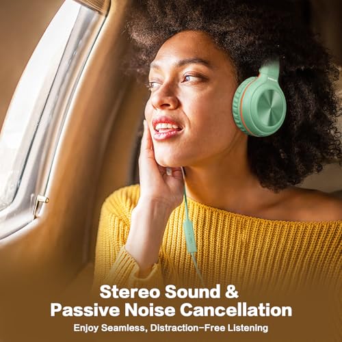 SIMOLIO Wired Headphones with Microphone & Volume Control & 3-Level Switchable Volume Limited & Share Jack & Bag, Stereo Headset for Kids Teens Adults Youth School Plane Travel Gift PC Computer Laptop