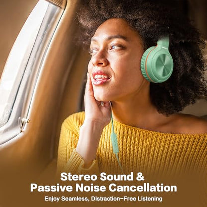 SIMOLIO Wired Headphones with Microphone & Volume Control & 3-Level Switchable Volume Limited & Share Jack & Bag, Stereo Headset for Kids Teens Adults Youth School Plane Travel Gift PC Computer Laptop