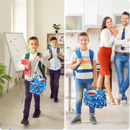 RHCPFOVR Kids Lunch Bag - Double - Decker Cooler Insulated Lunch Box for Boys Girls,Washable Lunch Bag and Reusable Toddler Lunchbox for School and Daycare - color: Blue Shark