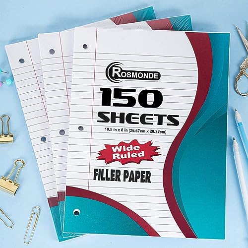 Rosmonde Loose Leaf Paper, 900 Sheets, 6 Pack, Wide Ruled Sheets, Combo, Spiral Notebooks, 6 Pack, 5 Subject Notebook, Wide Ruled, 150 Sheets (300 Pages), Assorted Colors, School, Home & Office
