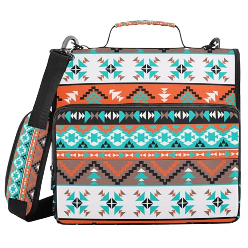 Western Aztec 3 D-Ring Binder Bag Multi-Pocket Zipper Organizer | with Handle and Detachable Shoulder Strap Holds 500 Sheets for School Office Supplies - color: Dhb-101