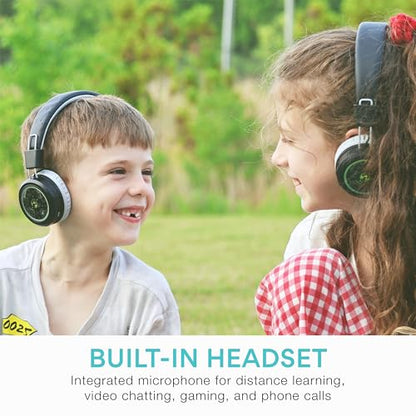 MEE audio KidJamz Share Bluetooth Headphones for Kids with LED Lights, 85dB Volume Limiter, Microphone, 40h Battery; Childrens Headset for School/iPhone/iPad/Tablet (Model: KJ55BT-S, 1-Pack) - color: Black, style: Share