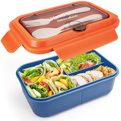 Fanhaw 40 Oz/5 Cup Bento Box for Kids, Men and Women, Lunch Box with 3 Compartments, Utensil, Microwave & Dishwasher Safe (Orange) - color: Orange