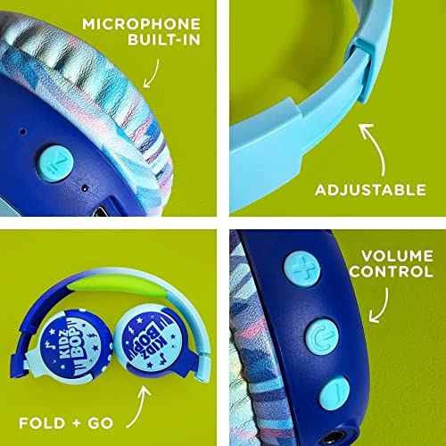 Move2Play, Kidz Bop, Bluetooth Headphones for Kids | Hi-Def Microphone & Speakers | 94dB Volume Limiting | Wireless | Adjustable | School Use | Gift 3 4 5 6 7 8+ Year Old Girls Boys - color: Blue
