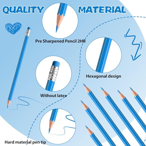 60 PCS Light Blue Pencils Bulk with Eraser, Pre-Sharpened HB Pencils for Writing & Drawing, School Supplies for Kids Homework, Tests, Art Crafts & Teacher Grading (Light Blue) - color: lightblue
