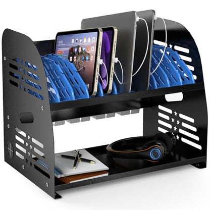 10-Device Charging Station with Power Strip – Open Charging Cabinet for Chromebooks, Laptops & Tablets up to 14” – Classroom Organization for iPads, Tablets & More, Ideal for Schools & Offices - size: 10 Devices