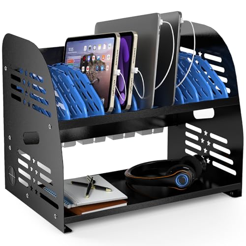 10-Device Charging Station with Power Strip – Open Charging Cabinet for Chromebooks, Laptops & Tablets up to 14” – Classroom Organization for iPads, Tablets & More, Ideal for Schools & Offices - size: 10 Devices