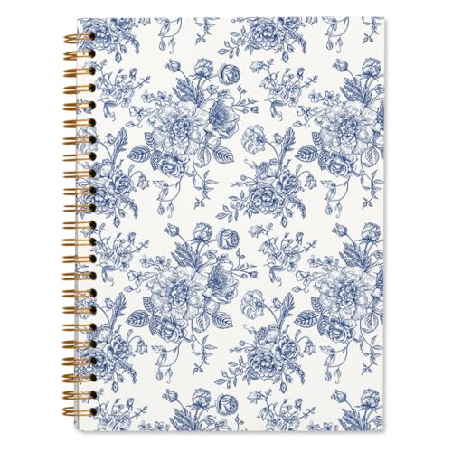 Blue Flower Chinoiserie Spiral Notebook Journal for Women, Baby Shower Guest Book, Office School Supplies Hardcover Lined Notebooks Spiral, Baby Shower Gifts, 5.5x8.3 inch - color: White3