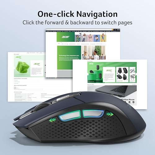Acer Wireless Mouse for Laptop, 2.4GHz Computer Mouse 5 Adjustable 4000 DPI | Office Cordless USB Mice with USBA Receiver, 6 Buttons, Medium to Large Sized Hands Compatible with PC, Laptop, Desktop