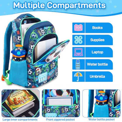 Kids Backpack for Boys with Lunch Box, Cute Soccer Kids Elementary SchoolBag Middle-School Bookbag Back to School Gift - color: Soccer