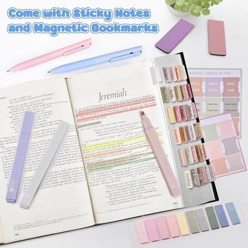 DazSpirit 25Pcs Bible Journaling Kit, Bible Study Supplies for Women | Includes 6 No Bleed Bible Highlighters, 6 Color Pens, 90 Laminated Bible Tabs, Magnetic Bookmarks & Sticky Notes - style: 6 Highlighters
