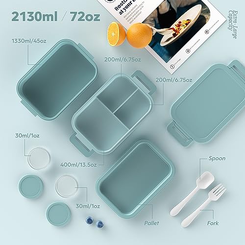 Jelife Bento Box Adult Lunch Box - 72oz Stackable Bento Lunch Box for Adults, 3 Layers All-in-One Large Bento Box Leak-Proof Lunchbox with Utensil Sauce Dressing Containers for Dining Out,Work, Green - color: 2-Green