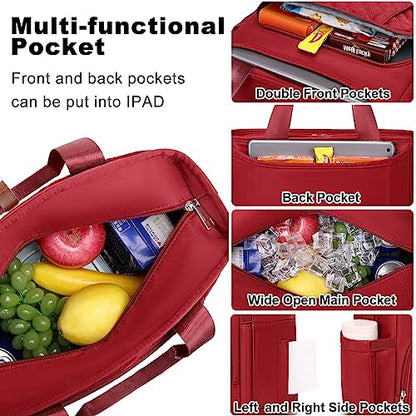 AIJIEKE Large Insulated Lunch Bag for Women, Work Lunch Box Tote, Red | Leakproof, durable multi-compartment cooler. Reusable with shoulder strap. Perfect for travel meal prep, picnic, beach - color: Red