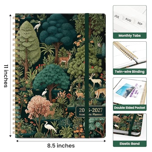 Planner 2026-2027, Academic Year Weekly and Monthly Calender Planner, from Jul 2026 - Jun 2027, Spiral Bound School Planning Book, Perfect for Teacher, Student, Women & Men, A4 (8.5" x 11"), Enchanted Grove - color: D-Enchanted Grove, size: (8.5"x11")a4