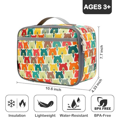 FlowFly Kids Lunch box Insulated Soft Bag Mini Cooler Back to School Thermal Meal Tote Kit for Girls, Boys, Bear - color: Bear
