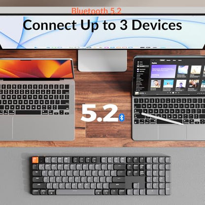 Keychron K5 Version 2 Wireless Bluetooth 5.2 Mechanical Keyboard, Low Profile Milk POM Switch Full-Size 100% Layout QMK Programmable, White Backlit with Shine-Through Keycaps for Mac Windows Linux - color: Brown Switch