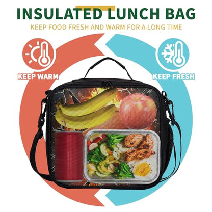 Fire Basketball Lunch Box for Boys Girls Black Lunch Bag with Shoulder Strap for Kids Teens Durable Large Capacity Insulated Lunchbox Thermal Meal Bag for School Picnic - color: A-S-basketball