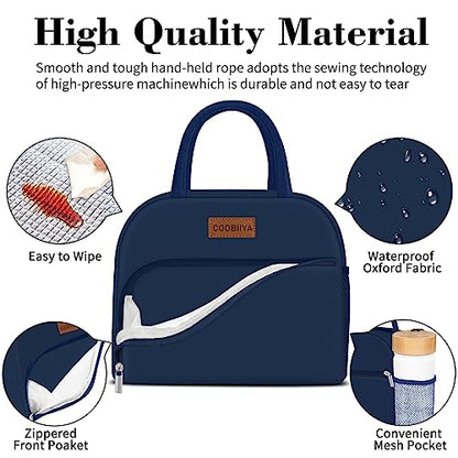 Coobiiya Lunch Bag for Men and Women - Navy Blue, Aluminum, 10.8" x 6.3" x 8.85" - Spacious, Lightweight, and Durable - color: Navy