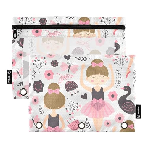 Cute Ballerina Girl Pencil Pouch for 3 Ring Binder, 2 PCS Binder Pencil Pouch with Zipper, Clear Window Zipper Pencil Case Pencil Bags for School Office Supplies - color: Ballet