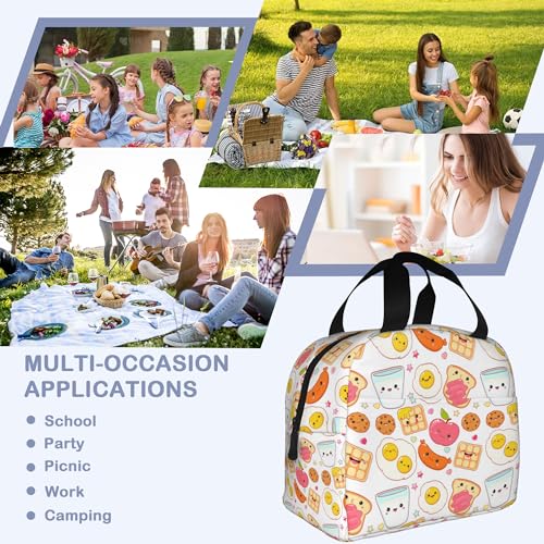 Cute Food Insulated Lunch Bag Reusable Cookies Eggs Lunch Box Women Men,Cooler Thermal Meal Tote for Kids School Student Picnic Office Work - color: Cute Food ,Cookies Eggs