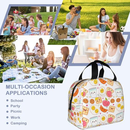 Cute Food Insulated Lunch Bag Reusable Cookies Eggs Lunch Box Women Men,Cooler Thermal Meal Tote for Kids School Student Picnic Office Work - color: Cute Food ,Cookies Eggs