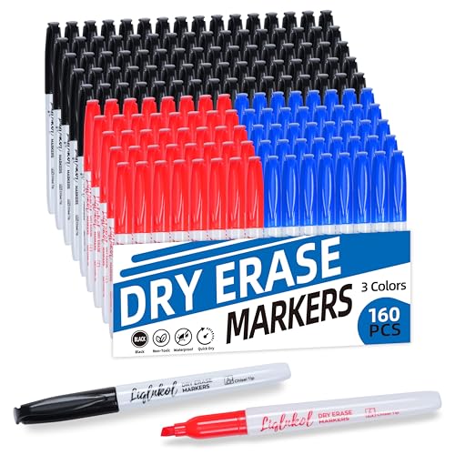 Dry Erase Markers Bulk 160 Pack 3 Assorted Colors, Chisel Tip Whiteboard Markers for Home and Office，Pens of 80 Black 40 Red and 40 Blue.