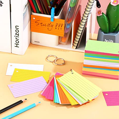 Patelai 1500 Pcs Index Cards Flash Cards with Rings 2 x 3.5 Inch Lined Notecards with 8 Pcs Metal Rings for Studying Learning Memory Office School Supplies(Mixed Color)