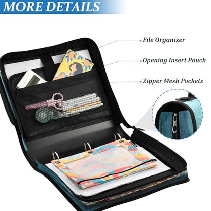 3 Ring Zipper Binder Shark Binder Organizer Portfolio with File and Shoulder Strap & Handle Large Capacity File Folder - color: Shark