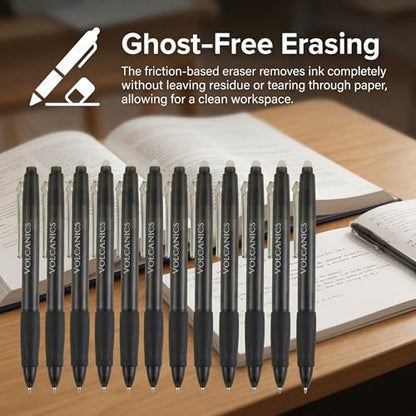 Volcanics Retractable Clicker Erasable Gel Pens - 0.7mm Ball Point, Heat Erase with Built-in Eraser, 36 Pack,Soft Black - color: Black