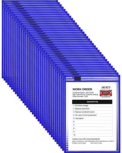 Nezyo Dry Erase Pockets Plastic Job Ticket Holders Shop Holder Order Pockets Clear Sleeves Tickets Folders Plastic Sleeves Paper Teacher Supplies for Classroom(14 x 10 in,Blue,50 Pcs) - color: Blue, size: Letter Size 9.5 x 12 in