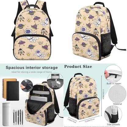 Boys Cartoon Astronaut Print 4 in 1 Backpack Set - 17 Inch Kids Elementary School Bookbag with Insulated Lunch Box, Pencil Case & Water Bottle Holder - color: Cartoon Astronaut