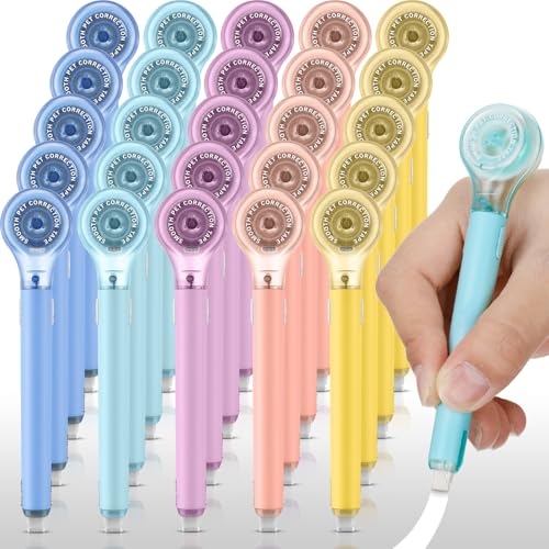 Gersoniel 25 Pack Correction Tape Pen Correctional Ink Tape Push Pull Protective, Easy to Use Applicator for School Office Supplies, 0.2 x 236 Inch (Dessert Color) - color: Dessert Color