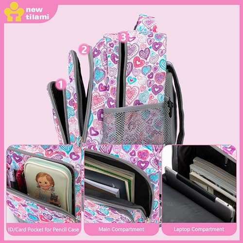 NEW TILAMI Rolling Backpack for Kids 18 Inch Wheeled Laptop Backpack Kids School Travel - color: Pink Love