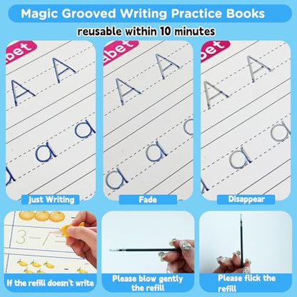 Handwriting Book Practice for Kids,Reusable Grooved Handwriting Workbooks | Magic Grooved Writing Practice for Kids Age 3-5 - size: 5.1inx7.1in
