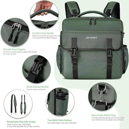 3 Ring Zipper Binder Bag for 700+ Sheets Capacity Detachable Backpack Straps & Shoulder 14 Inch Laptop for and Office (Green) - color: Green